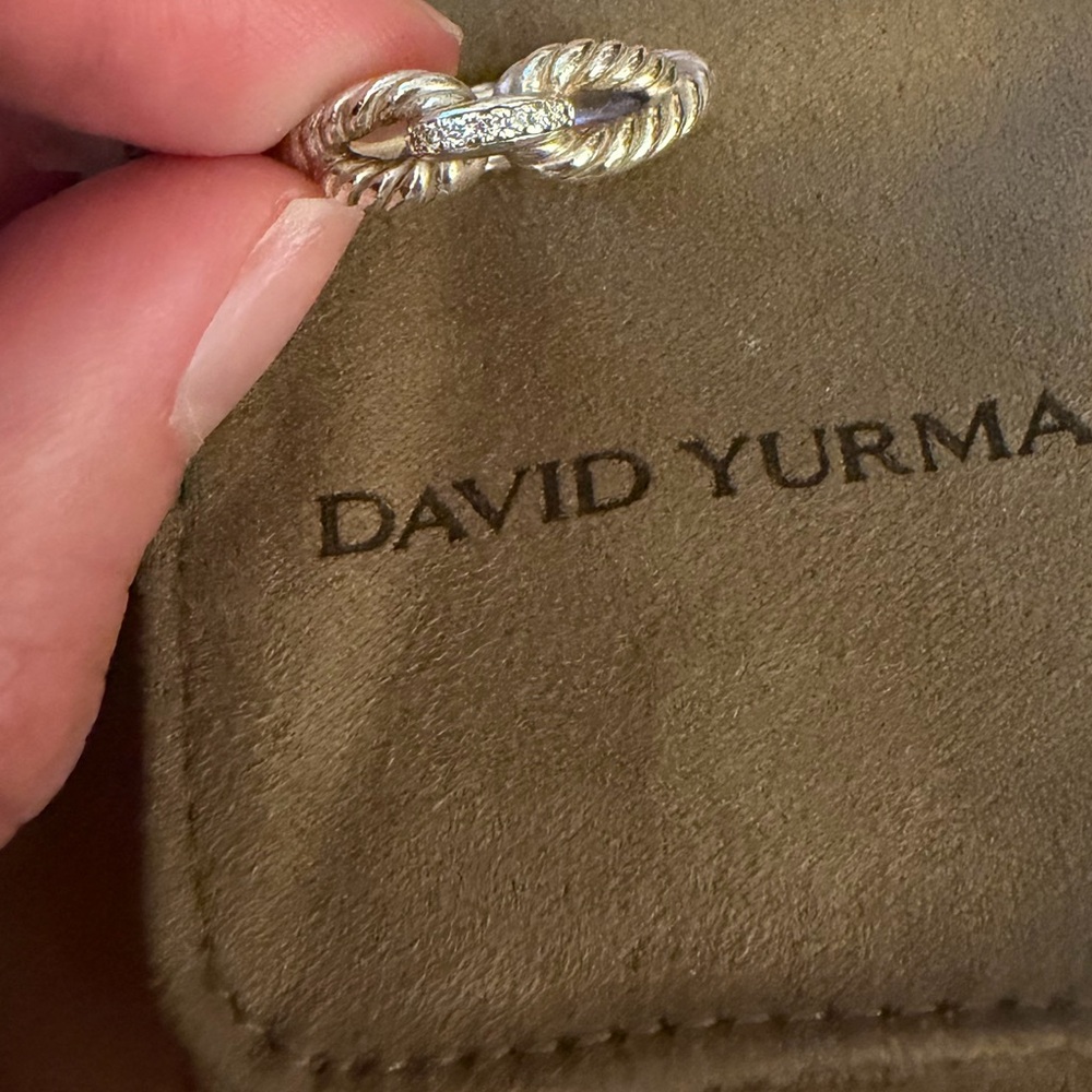 David Yurman Silver Twisted Cable Ring with Pavé Diamond Link size 7